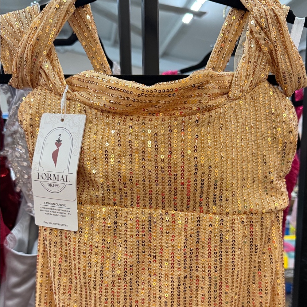 Gold Sequin Women's Dress with Front Slit